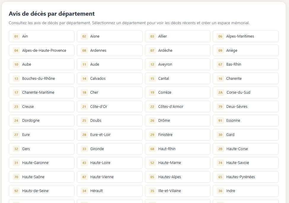 Consultation d'avis de dÃ©cÃ¨s par rÃ©gion et dÃ©partement