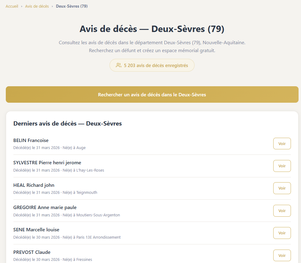 Consultation d'avis de décès par région et département