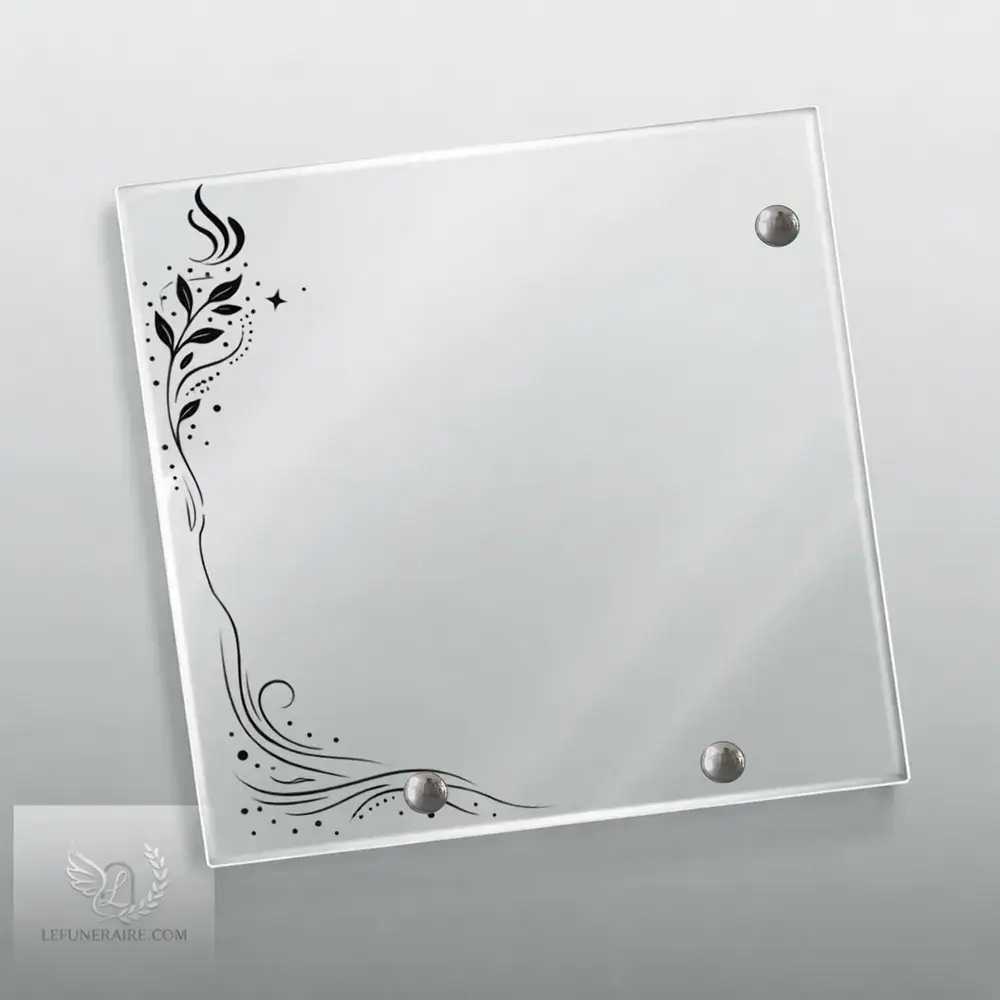 Plaque funÃ©raire Plexiglas, motif flamme et soleil levant