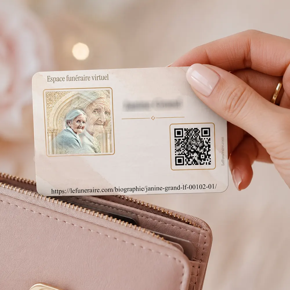 carte souvenir défunt avec QR code