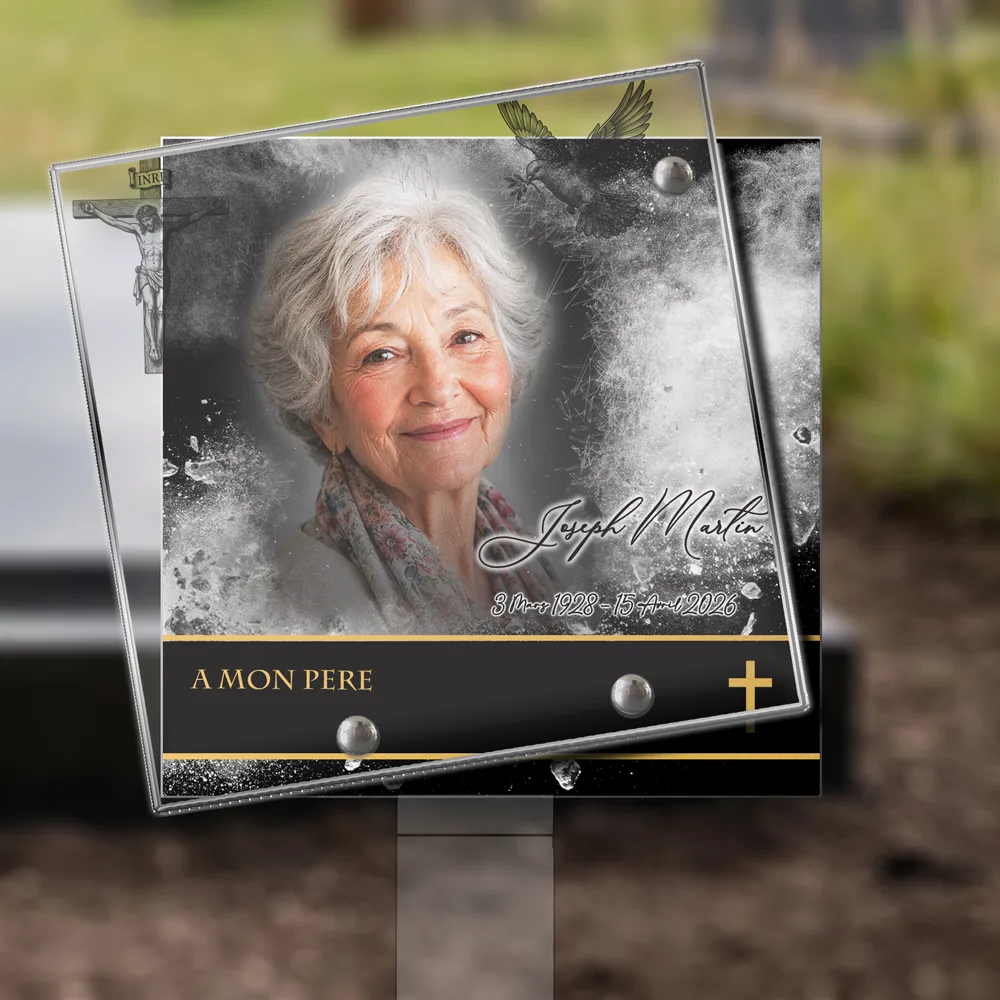 Plaque funéraire personnalisée sur support à planter en pleine terre