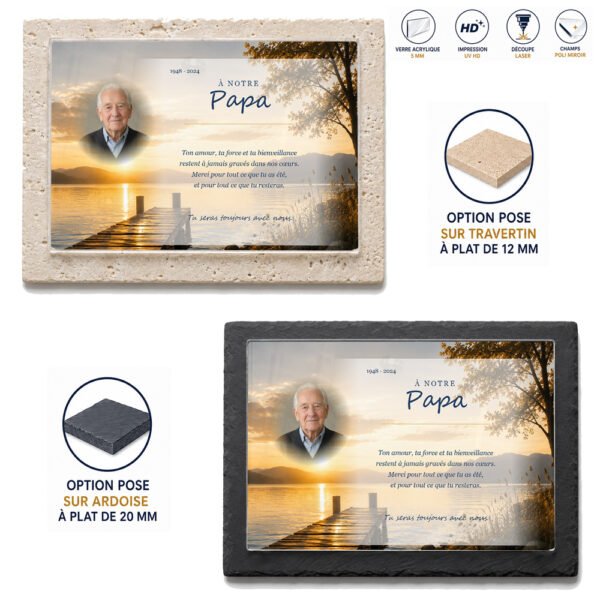 Plaque funéraire personnalisée pour papa — exemple de composition avec photo