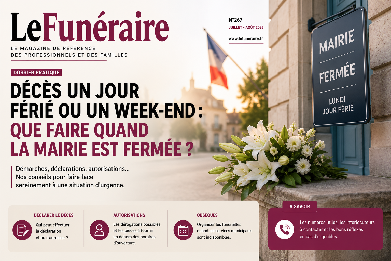 Guichet d'état civil fermé un jour férié, illustration des démarches après un décès