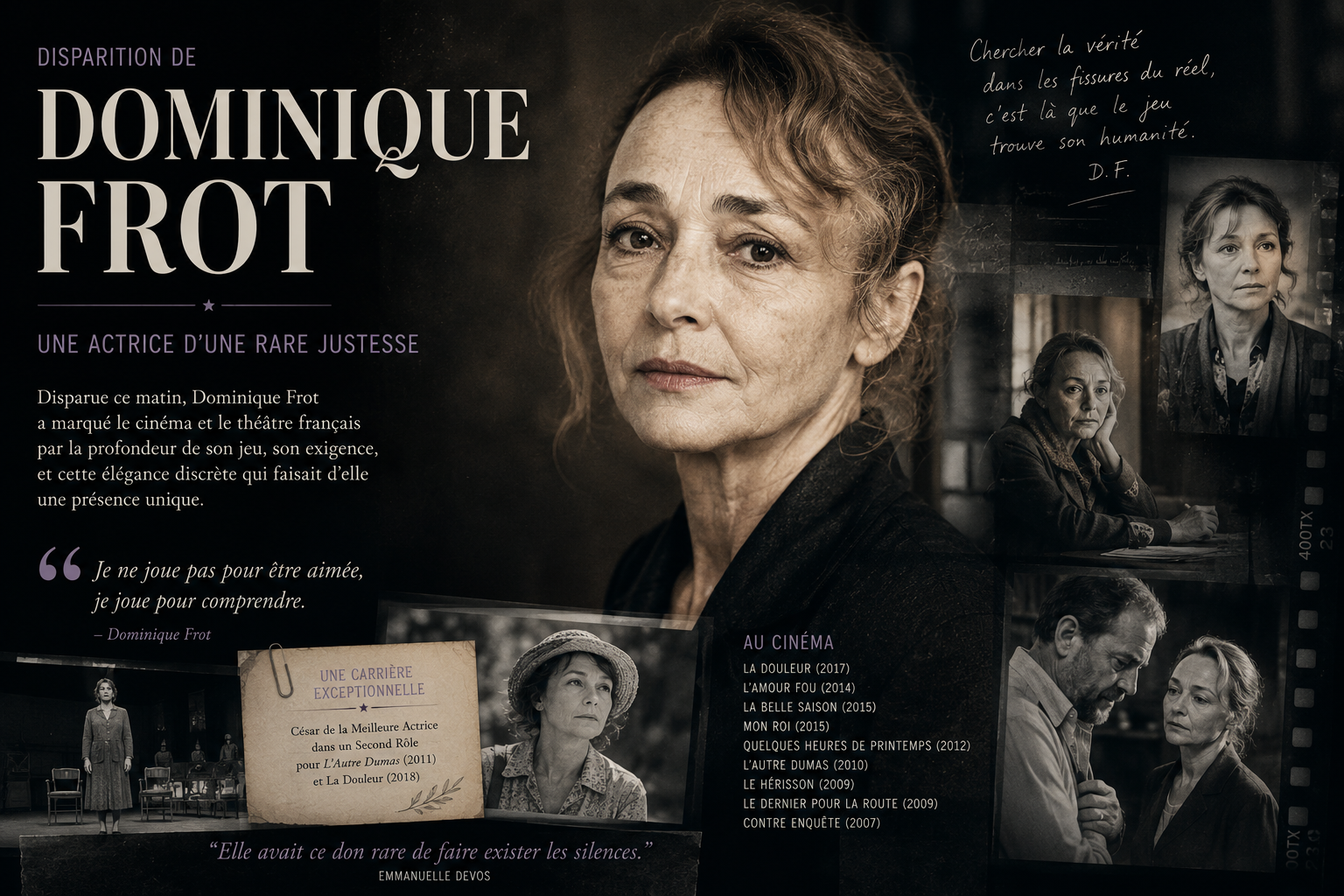 Portrait de l'actrice française Dominique Frot, morte le 7 août 2026 à 68 ans