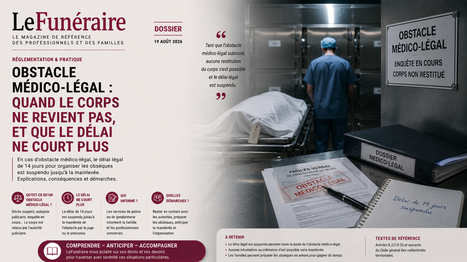 Illustration : obstacle médico-légal à l'inhumation, le corps placé sous l'autorité du procureur de la République