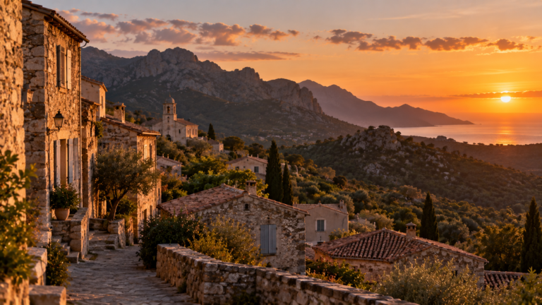 Ambiance de chanson corse au crépuscule dans le maquis — hommage à Antoine Ciosi, voix de la Corse