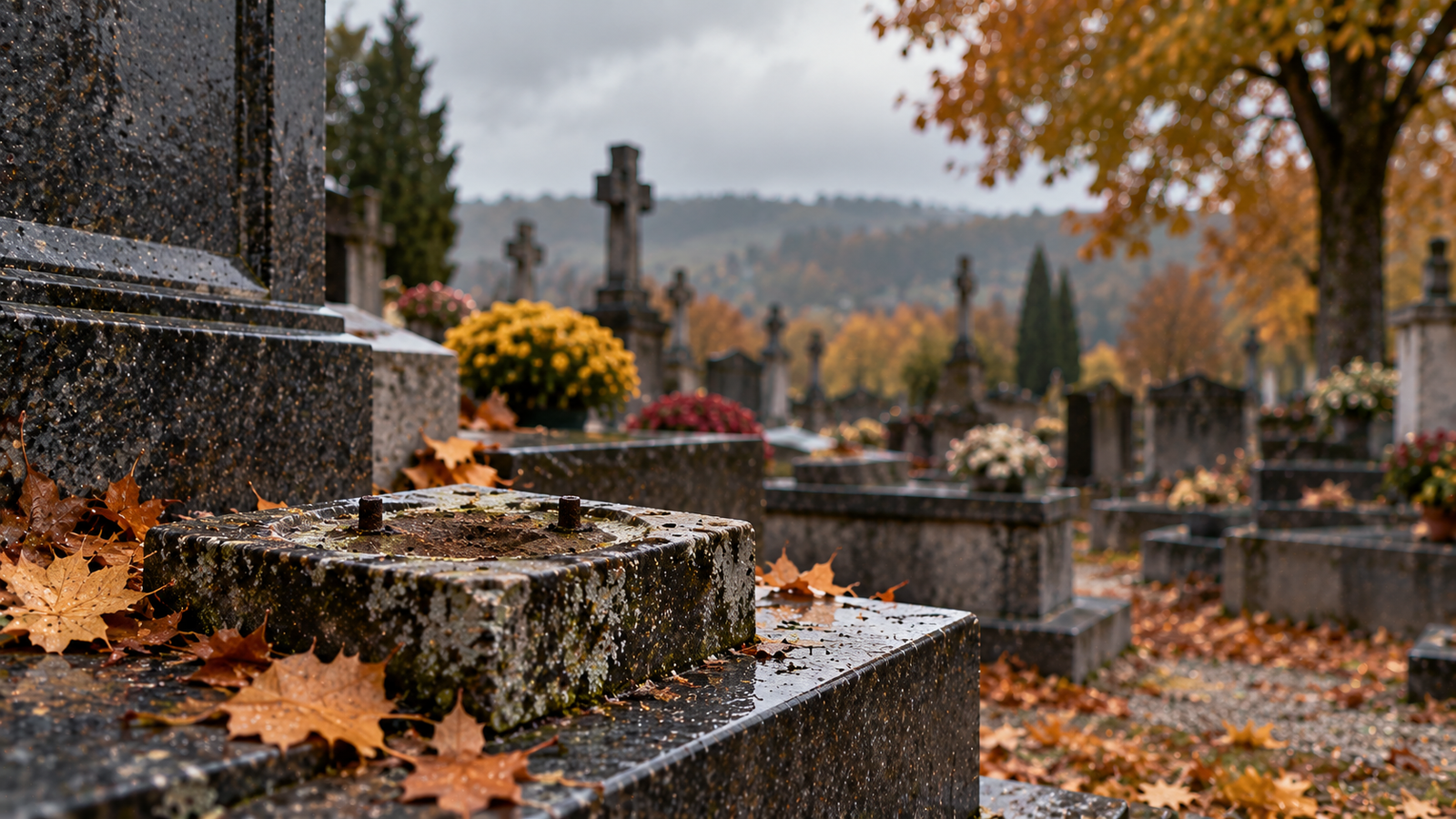 Socle de pierre d'où un ornement a disparu sur une tombe — vol ou dégradation au cimetière