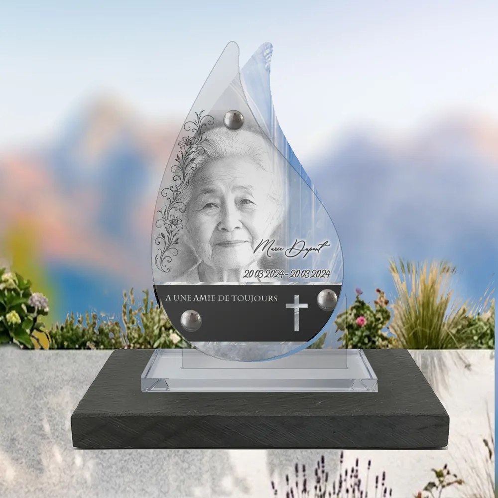 Plaque Flamme Chrétien à poser sur socle ardoise du Brésil