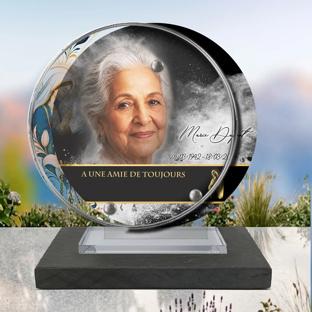 Plaque Circulaire Chrétien à poser sur socle ardoise du Brésil