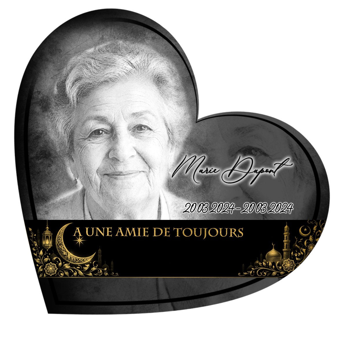Plaque Cœur Musulman effet Crayon, ambiance complète portrait + fond