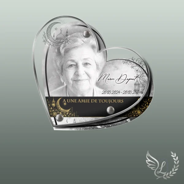 Plaque funéraire cœur musulman collée sur pierre tombale, double-face professionnel inclus, 1er sous-décor du thème