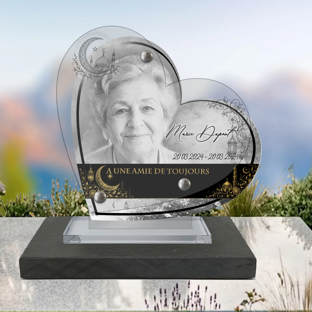 Plaque Cœur Musulman à poser sur socle ardoise du Brésil