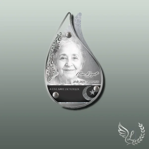 Plaque funéraire flamme musulman collée sur pierre tombale, double-face professionnel inclus, 1er sous-décor du thème