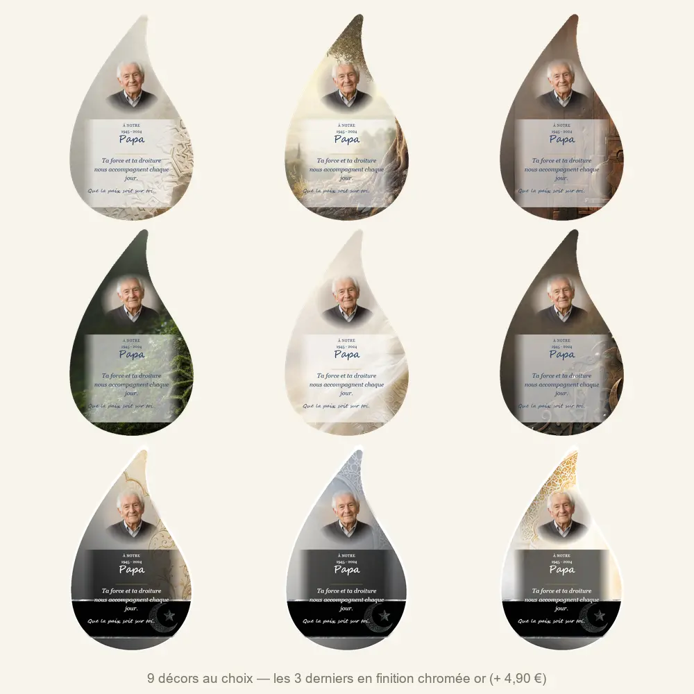 Plaque funéraire flamme Musulman — neuf décors de fond au choix