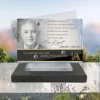 Plaque funéraire panoramique musulman posée sur socle ardoise du Brésil, fixation inox, 1er sous-décor
