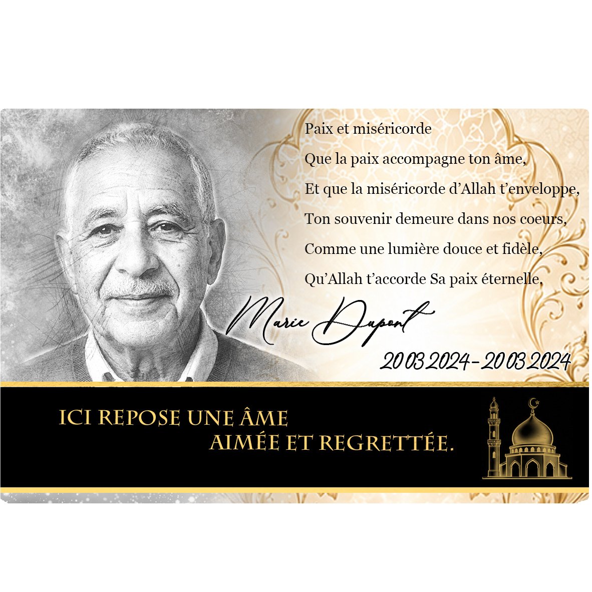 Plaque Panoramique Musulman effet Pastel, ambiance complète portrait + fond