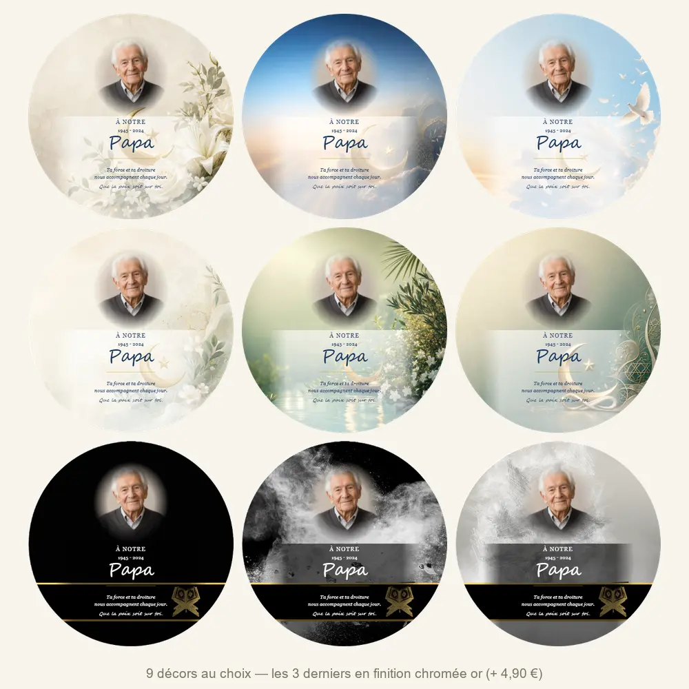 Plaque funéraire circulaire Musulman — neuf décors de fond au choix