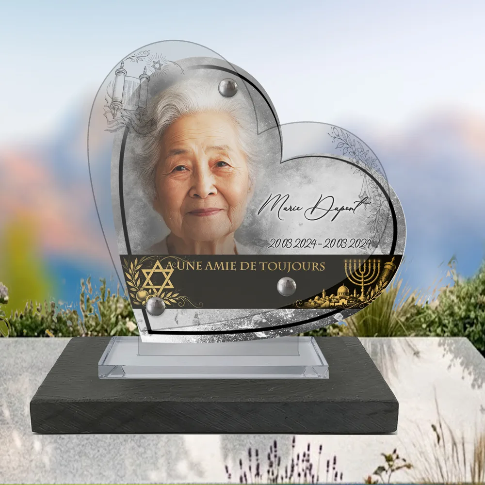 Plaque Cœur Juif à poser sur socle ardoise du Brésil