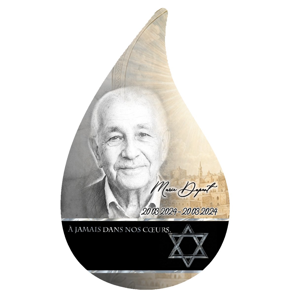 Plaque Flamme Juif effet Crayon, ambiance complète portrait + fond