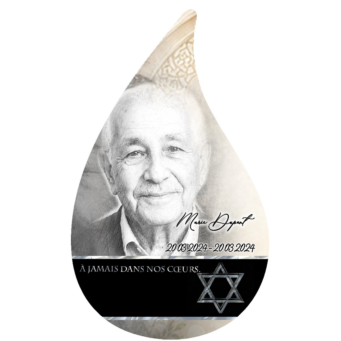 Plaque Flamme Juif effet Éclat, ambiance complète portrait + fond