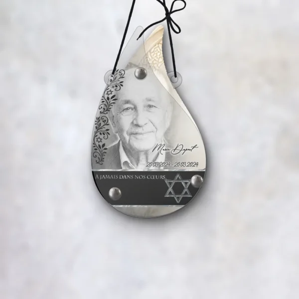 Plaque funéraire flamme juif suspendue par cordelette, kit de fixation inclus, 1er sous-décor
