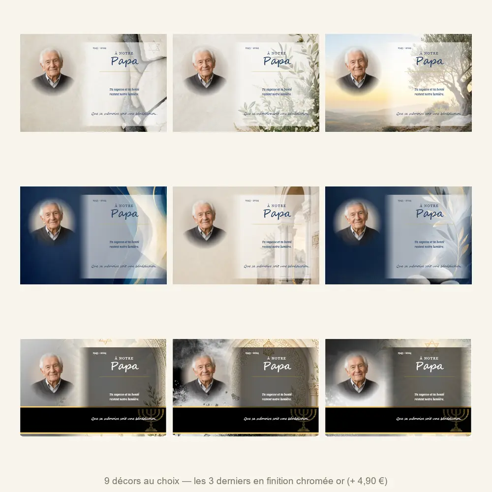 Plaque funéraire panoramique Juif — neuf décors de fond au choix