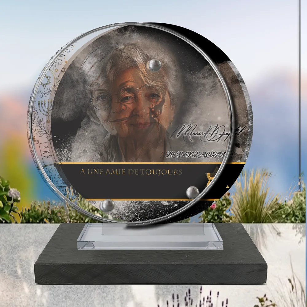 Plaque Circulaire Juif à poser sur socle ardoise du Brésil