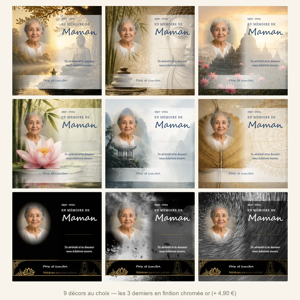 Plaque funéraire carré Bouddhiste — neuf décors de fond au choix