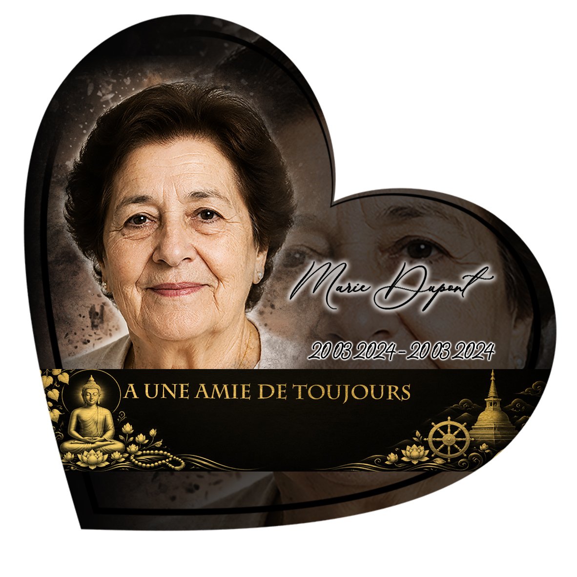 Plaque Cœur Bouddhiste effet Crayon, ambiance complète portrait + fond