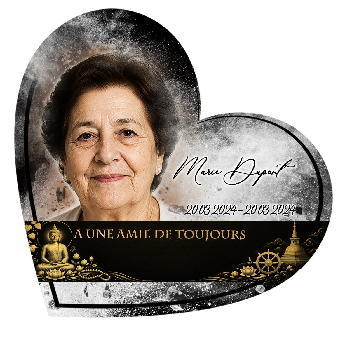 Plaque Cœur Bouddhiste effet Éclat, ambiance complète portrait + fond