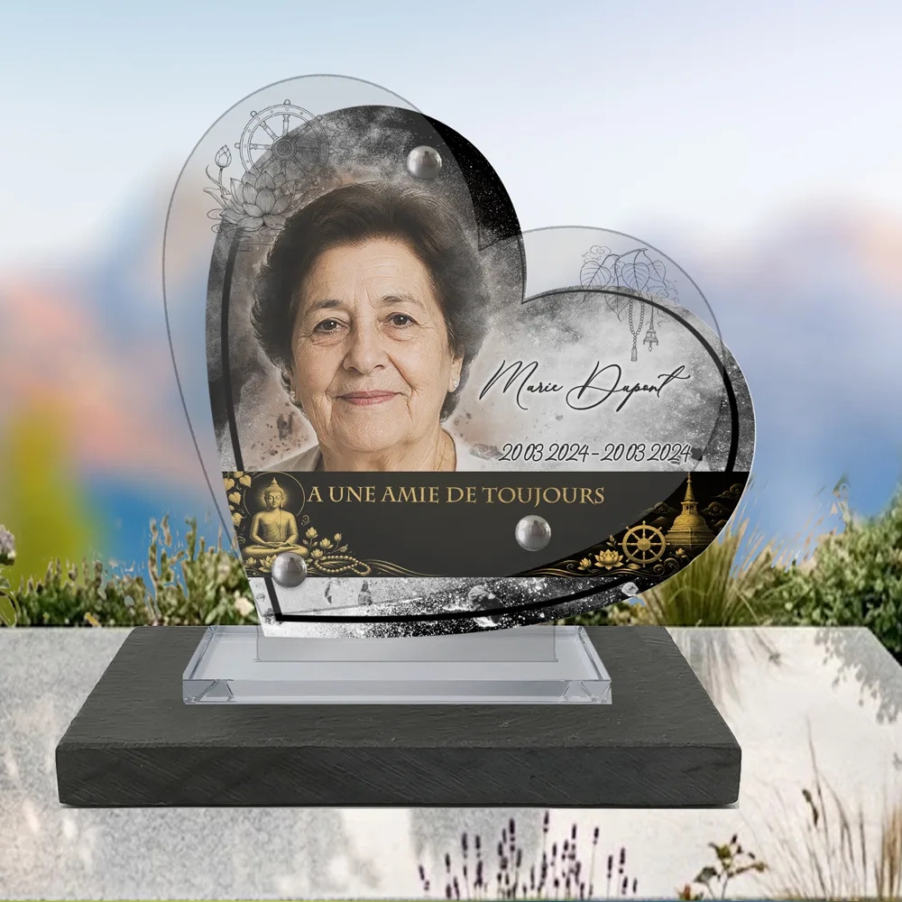 Plaque Cœur Bouddhiste à poser sur socle ardoise du Brésil