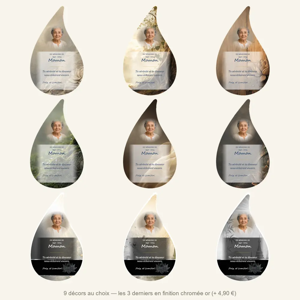 Plaque funéraire flamme Bouddhiste — neuf décors de fond au choix
