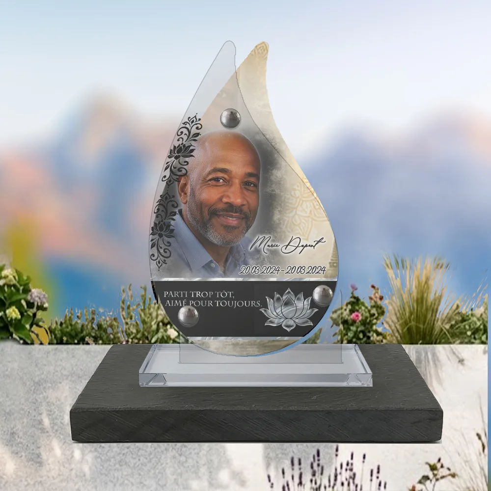 Plaque Flamme Bouddhiste à poser sur socle ardoise du Brésil