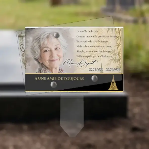 Plaque funéraire panoramique bouddhiste plantée par appendice plexiglas, sol meuble ou pot, 1er sous-décor