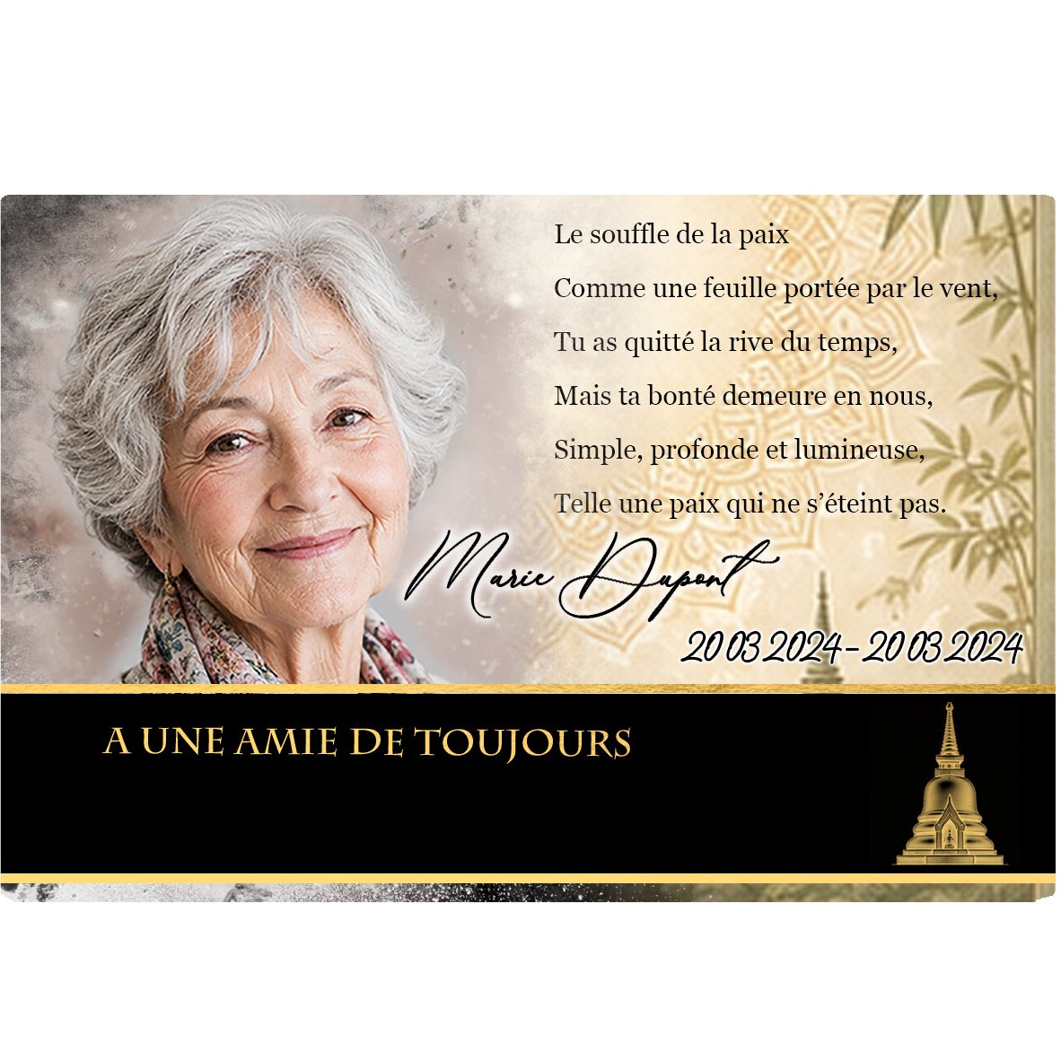 Plaque Panoramique Bouddhiste effet Éclat, ambiance complète portrait + fond
