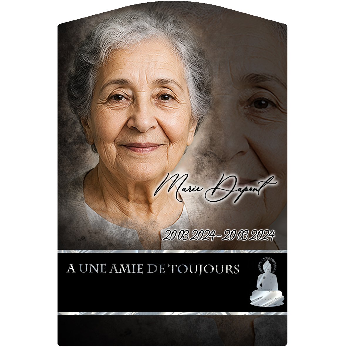Plaque Stèle Bouddhiste effet Crayon, ambiance complète portrait + fond