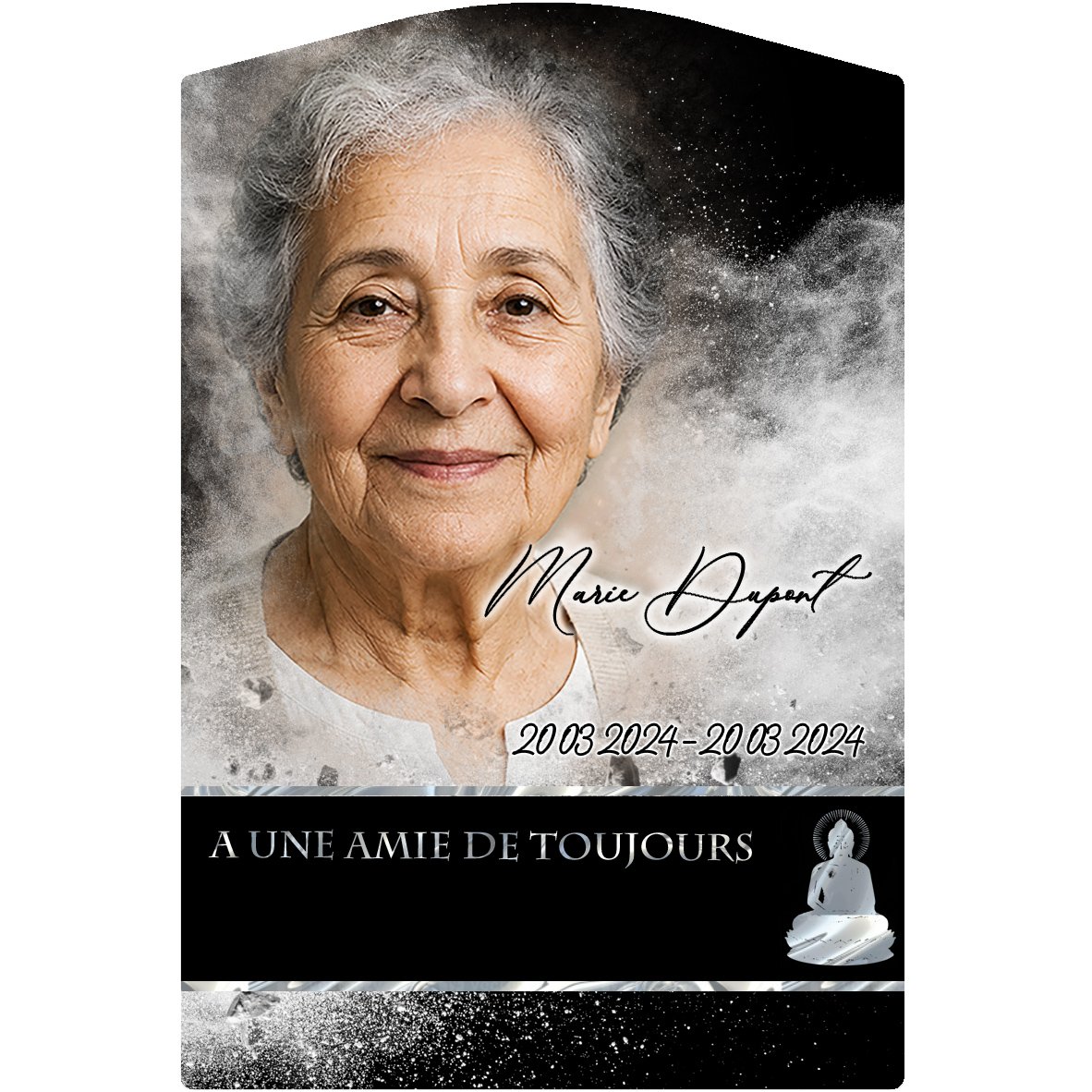 Plaque Stèle Bouddhiste effet Éclat, ambiance complète portrait + fond