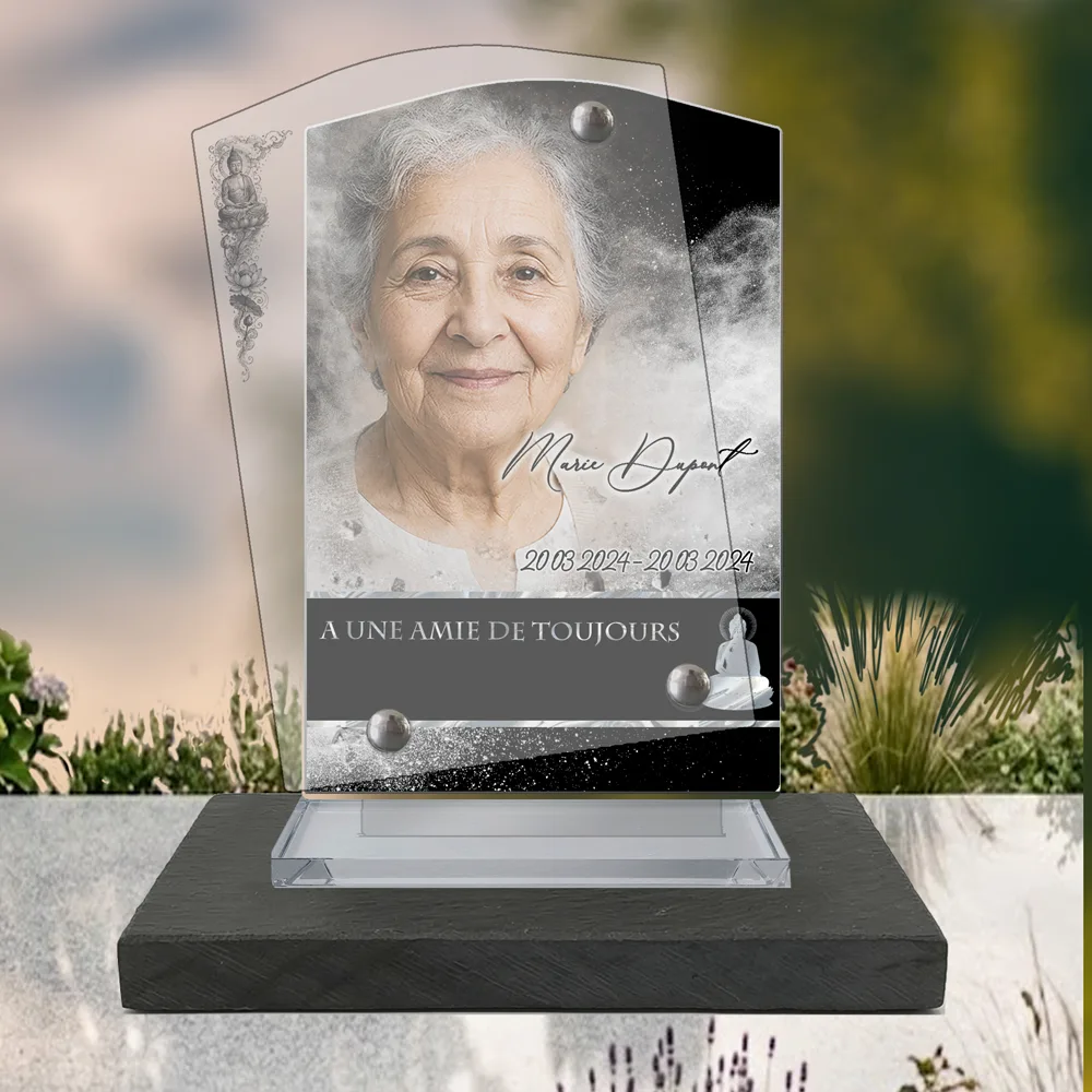 Plaque Stèle Bouddhiste à poser sur socle ardoise du Brésil