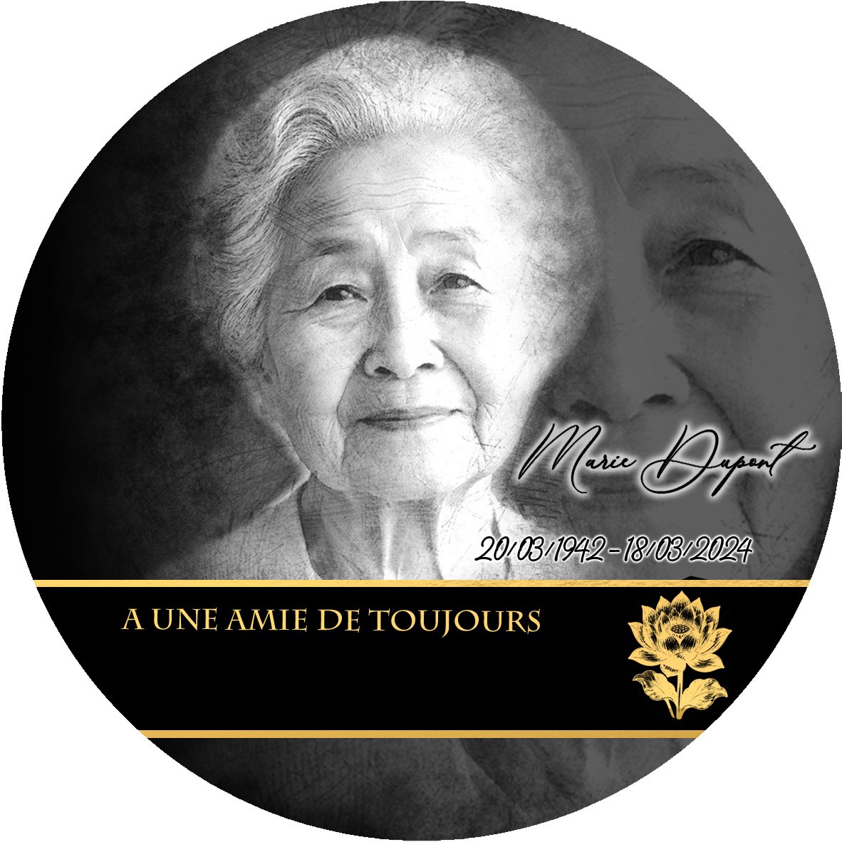 Plaque Circulaire Bouddhiste effet Crayon, ambiance complète portrait + fond
