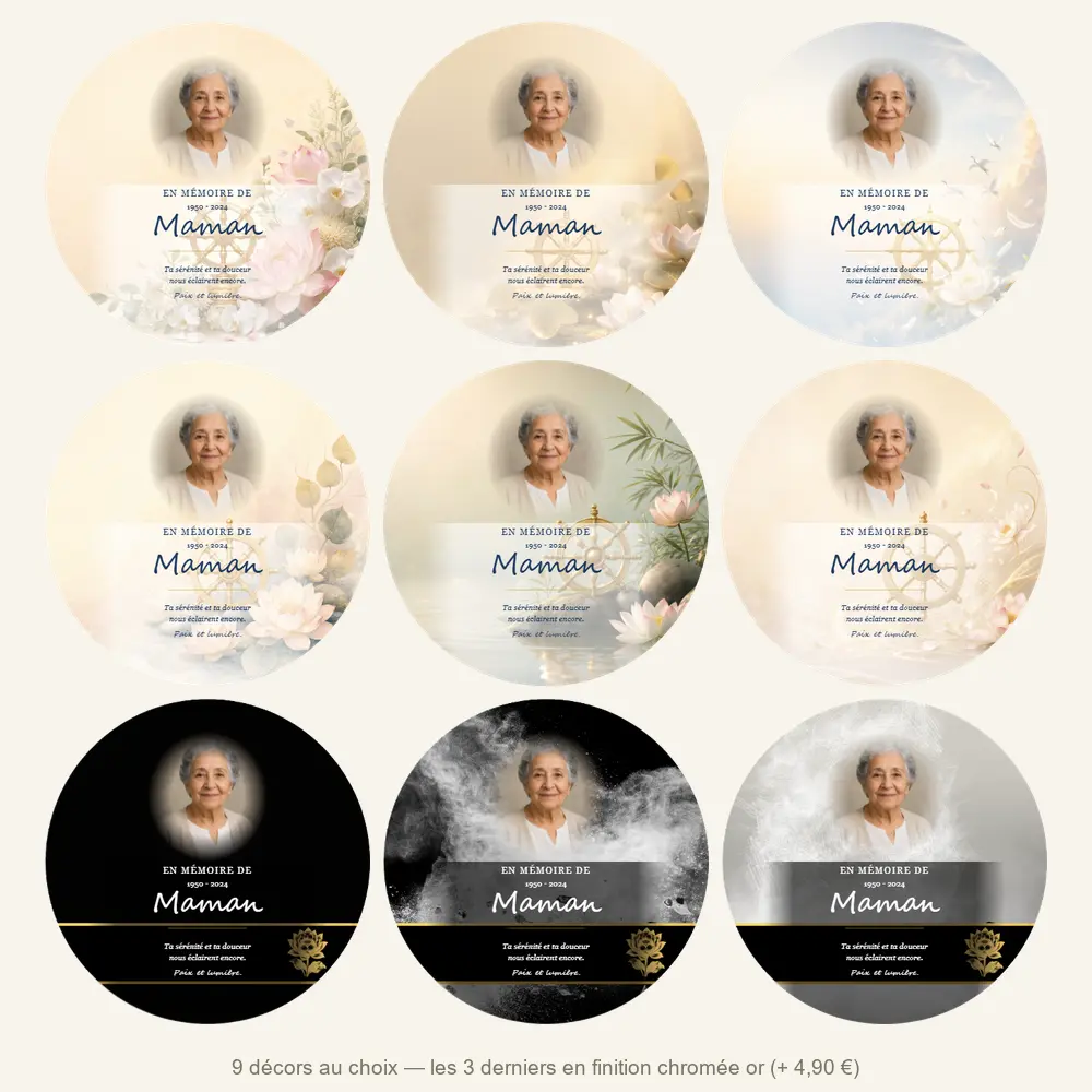 Plaque funéraire circulaire Bouddhiste — neuf décors de fond au choix