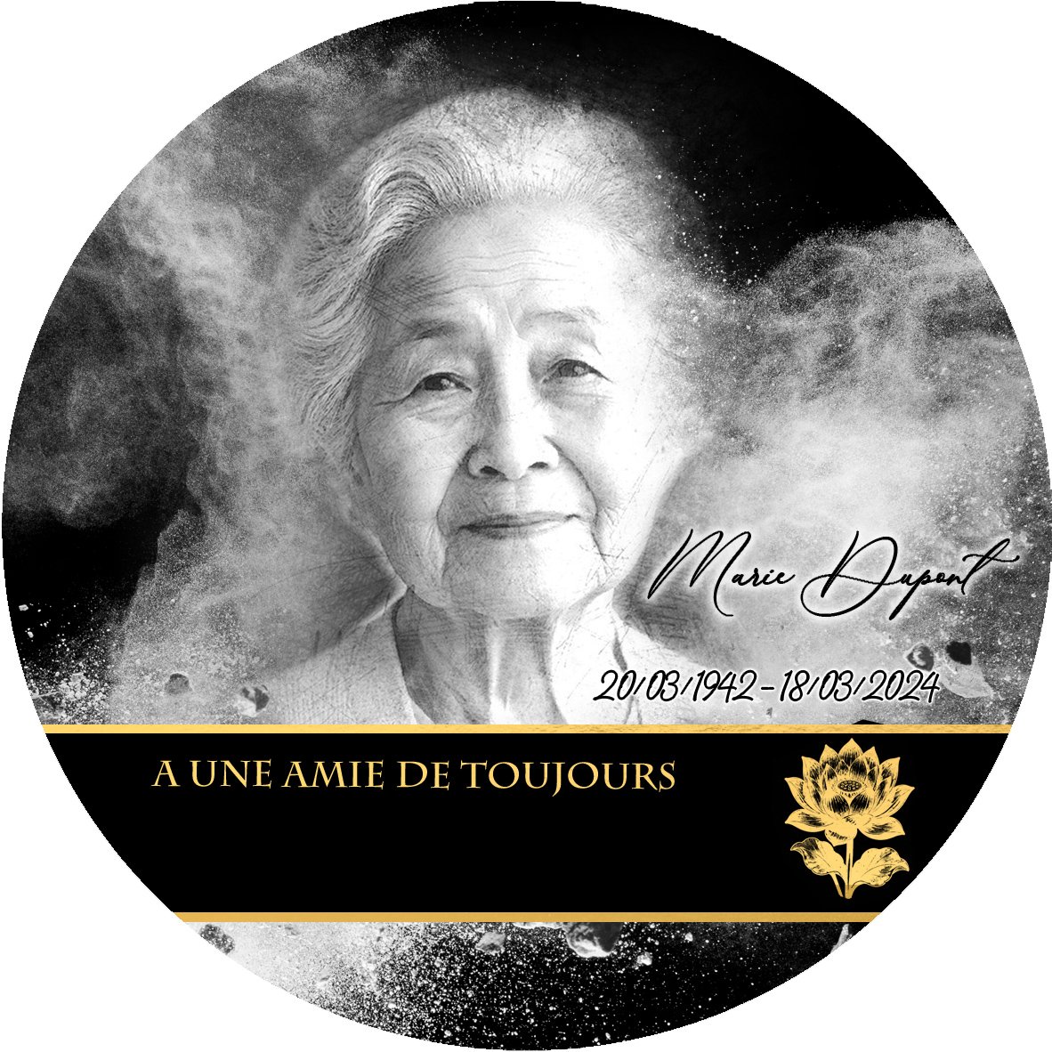 Plaque Circulaire Bouddhiste effet Éclat, ambiance complète portrait + fond