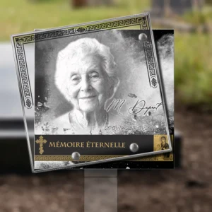 Plaque funéraire carré orthodoxe plantée par appendice plexiglas, sol meuble ou pot, 1er sous-décor