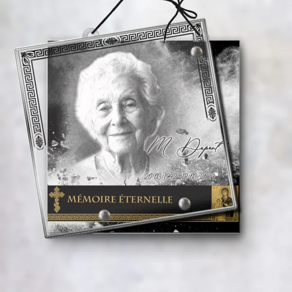 Plaque funéraire carré orthodoxe suspendue par cordelette, kit de fixation inclus, 1er sous-décor