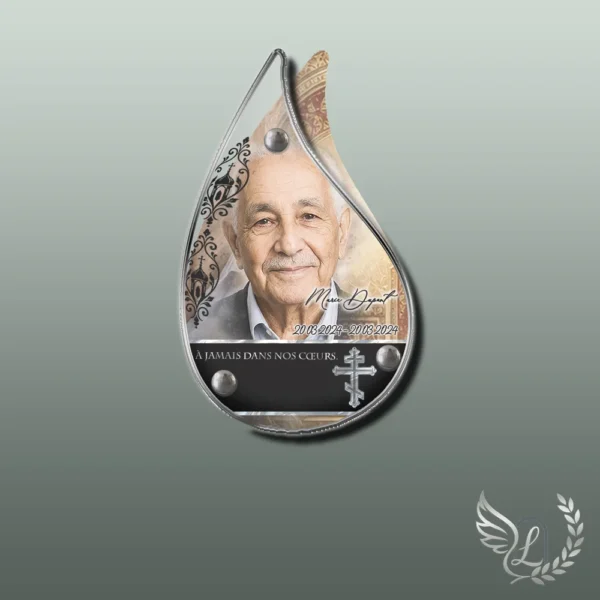 Plaque funéraire flamme orthodoxe collée sur pierre tombale, double-face professionnel inclus, 1er sous-décor du thème