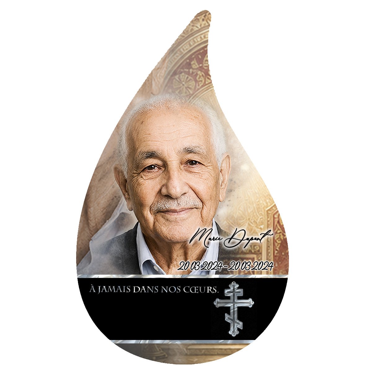 Plaque Flamme Orthodoxe effet Éclat, ambiance complète portrait + fond