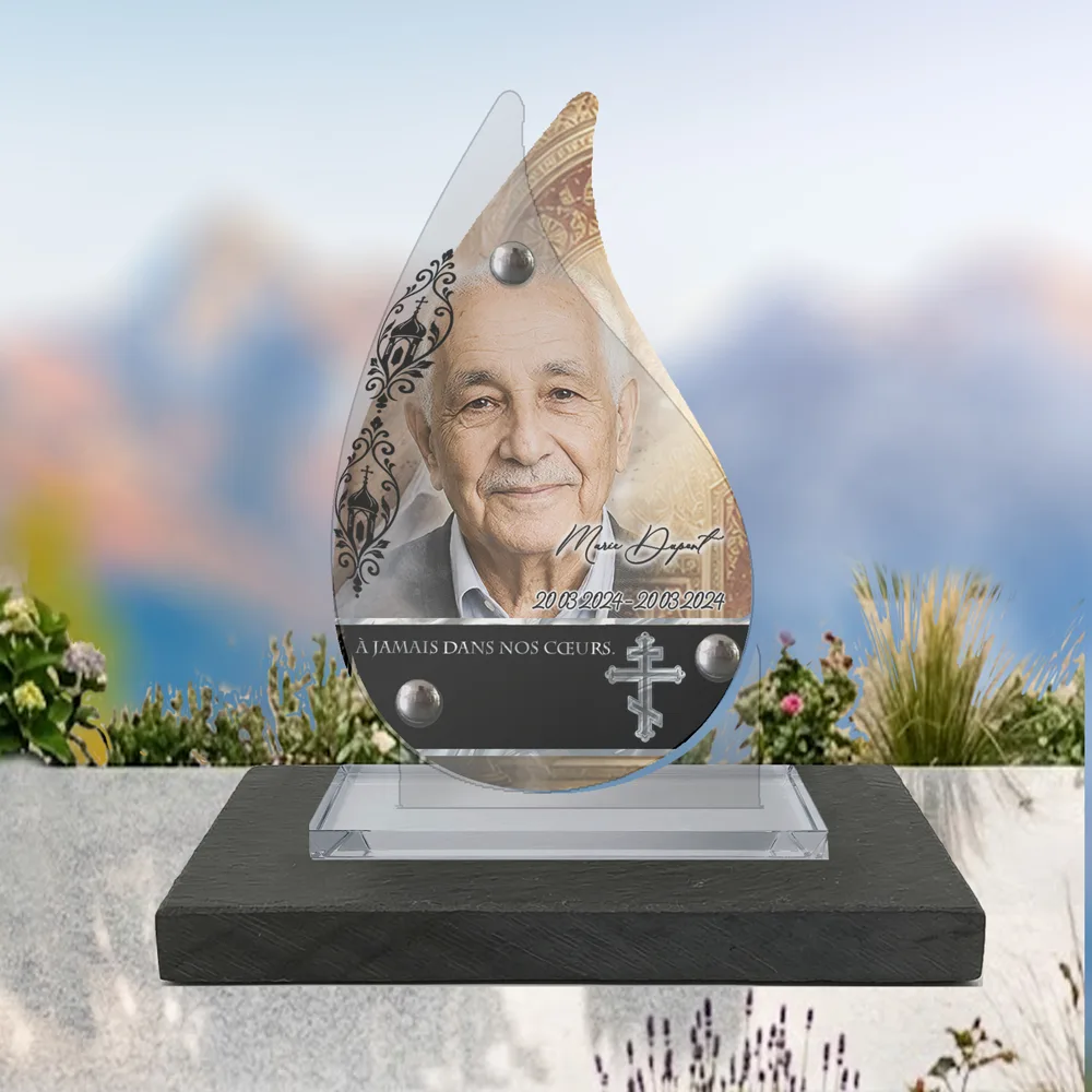 Plaque Flamme Orthodoxe à poser sur socle ardoise du Brésil