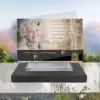Plaque funéraire panoramique orthodoxe posée sur socle ardoise du Brésil, fixation inox, 1er sous-décor