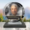 Plaque funéraire médaillon rond orthodoxe posée sur socle ardoise du Brésil, fixation inox, 1er sous-décor