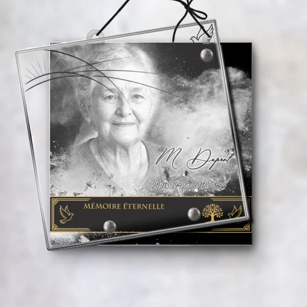 Plaque funéraire carré laïque suspendue par cordelette, kit de fixation inclus, 1er sous-décor