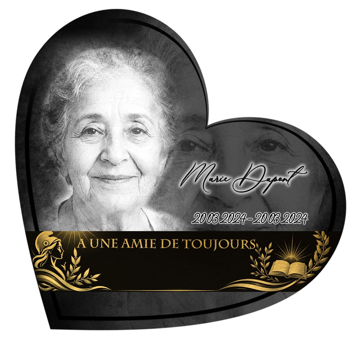 Plaque Cœur Laïque effet Crayon, ambiance complète portrait + fond